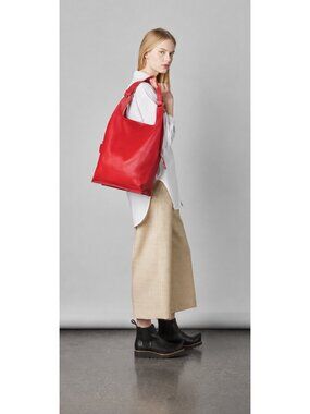 LUMI Archive Supermarket Bag Large Red White Leather Tote Shoulder Bag Laptop A4